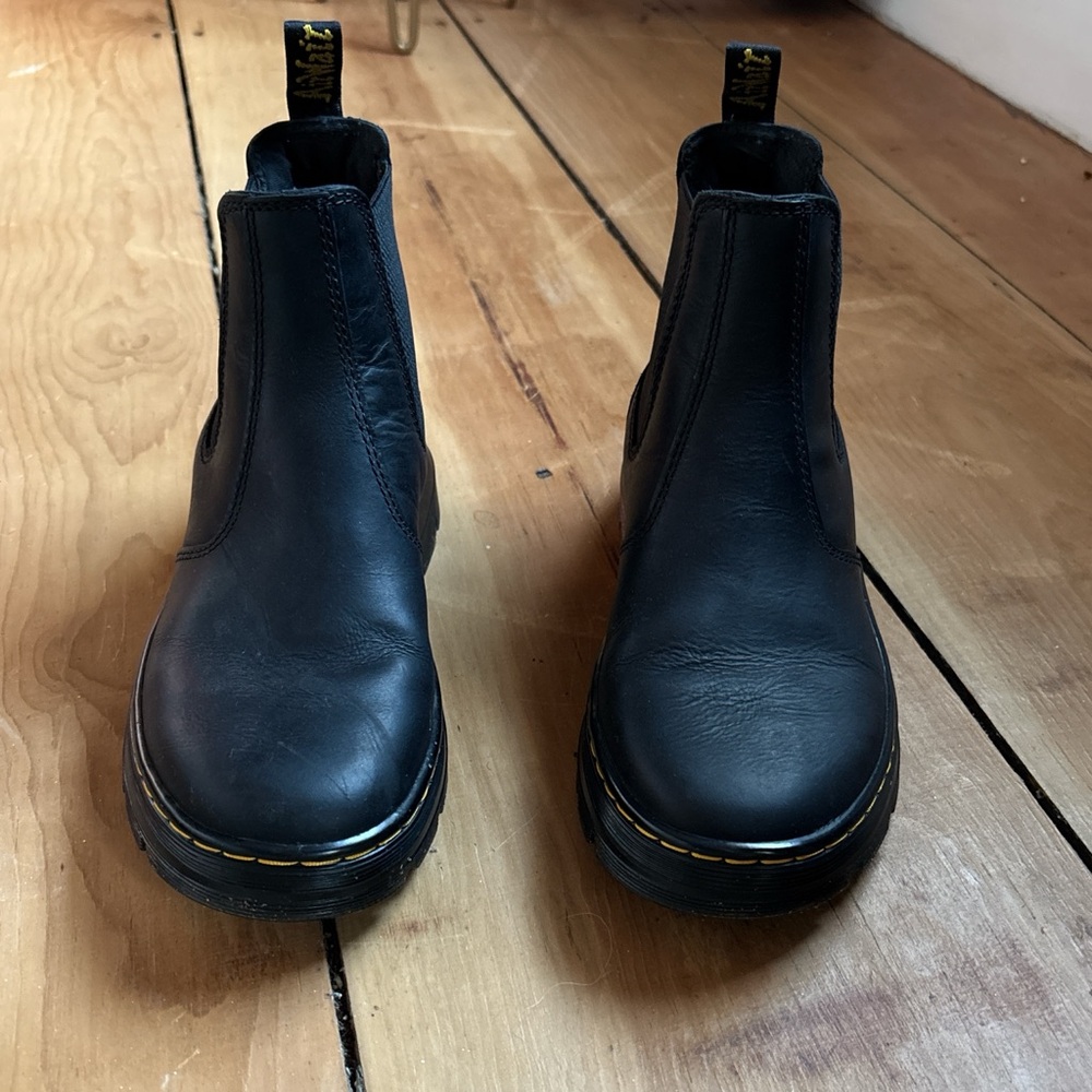 Dr. Martens Black Leather Chukka Chelsea Boots with Yellow Stitching